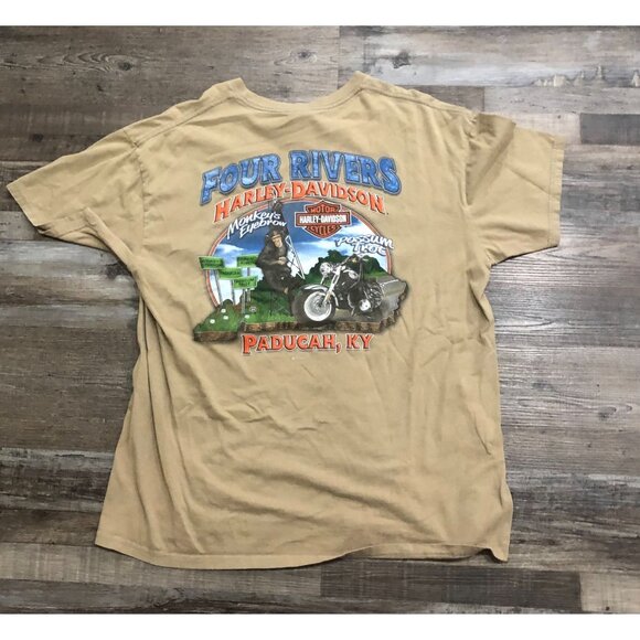 Harley Davidson Monkey's Eyebrow Mens XL Brown Double Sided T Shirt - Picture 2 of 6